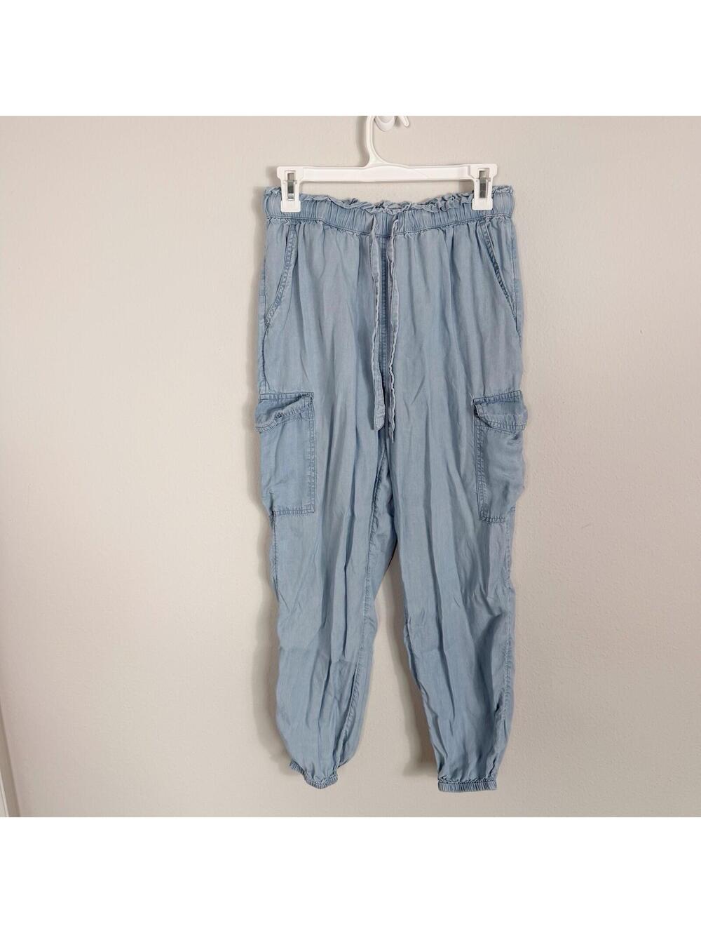 Aerie High-Rise Paperbag Cargo Joggers Tie Waist Chambray Blue, Women’s Medium